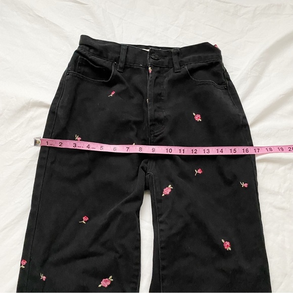 PacSun Rose Embroidered Black High Waisted Straight Leg Jeans - Picture 9 of 13